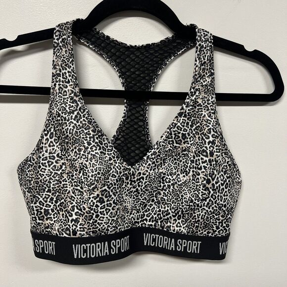 Victoria Sport Leopard Print Sports Bra XS Mesh Racerback Pullover Athleisure - Picture 1 of 7